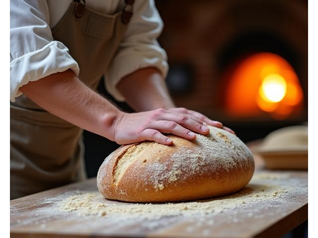 Boulanger préparant du pain dans un fournil traditionnel